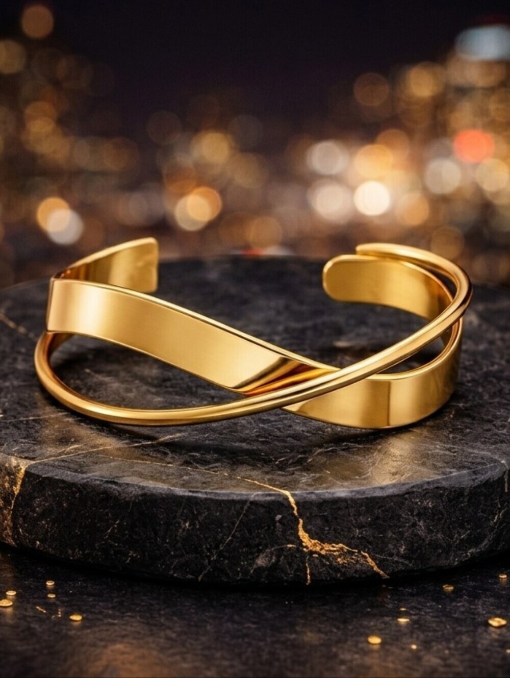 Gold Cuff Bracelet Criss Cross Overlap 18K Plated Statement Bangle Minimalist
